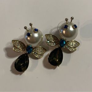 SOLD Betsey Johnson Adorable Fashion Pearl Blue Green Insect Bug Animal Drop E